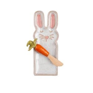 Mud Pie Easter Bunny Everything Plate Set Appetizer Carrot Knife Spreader NWT